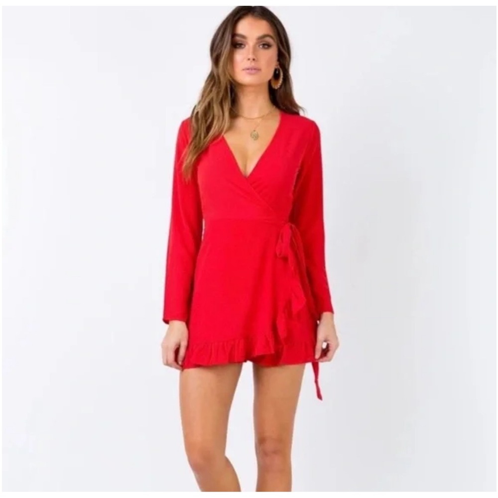 Princess Polly Agnetha Red Wrap Mini Dress Size 8 Ruffle Party Modern Size US 8